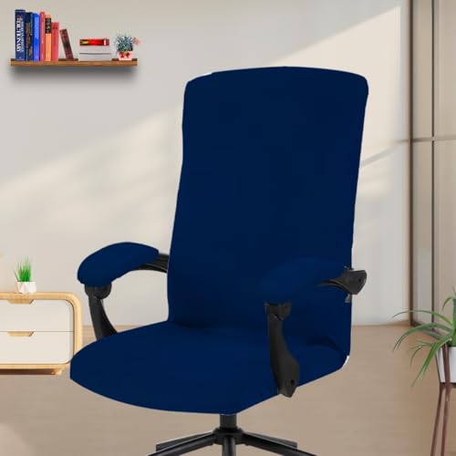 Image of Eleganta Stretch Boss Office Chair Cover Printed Computer Chair Covers with Armrest Cover Universal Removable Spandex Rotating Chair Slipcovers Soft Desk Chair Seat Protector Navy Blue (Pack of 2)