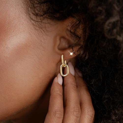 Gold Hoop Earrings for Women, Trendy 14K Gold Plated Hypoallergenic Link Huggie Earrings Stack, Dainty Dangle Earrings Set for Multiple Piercing2