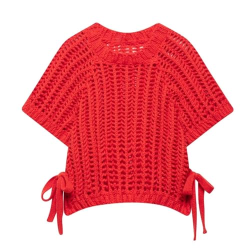 CHARTOU Womens Chunky Knit Cropped Sweater Vest Cute Side Bow Tie Hollow Out Loose Pullover Tank Tops
