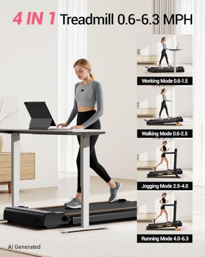 Image of Walking Pad with 16% Incline, 4-in-1 Foldable Treadmill with Handles | 330LBS Capacity, Under Desk, Compact, Folding, Portable Treadmills for Home Small, 2.5HP Motor, Remote Control, LED Screen