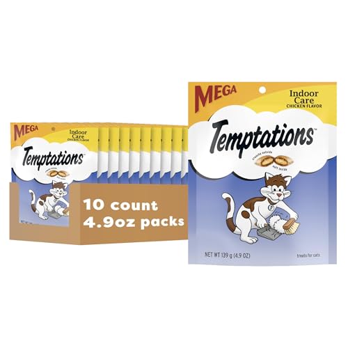 Temptations Cat Treats Indoor Care Classic Crunchy and Soft Cat Treats Tasty Chicken Flavor 4.9 oz. Pouch (Pack of 10)