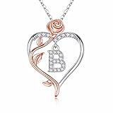 Dainty Necklace Gifts for Women, Dainty Rose Love Heart Initial B Letter Pendant Necklace Jewelry Mo