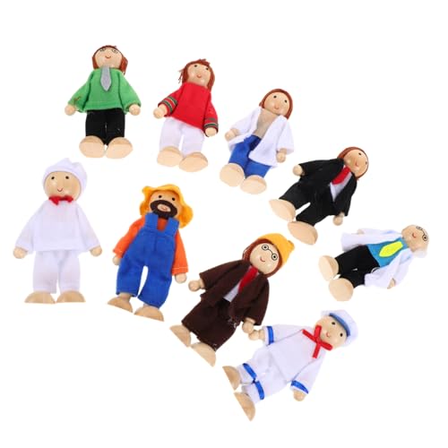 BESTonZON 9 Piezas Muñecos Madera para Casa de Muñecas Articulados Figuras Flexibles Doctor Cocinero Obrero Juguetes Educativos para Juego de Roles