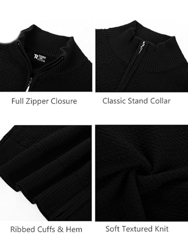 Image of TYSORT Men's Cotton Full Sleeve High Neck Full Zipper Sweater for Men, Cable Knitted Cardigan for Men