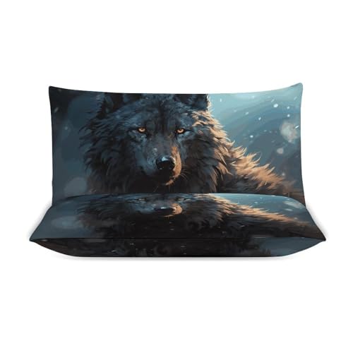 Parure de lit grand lit housse de couette loup et 2 taies d'oreiller