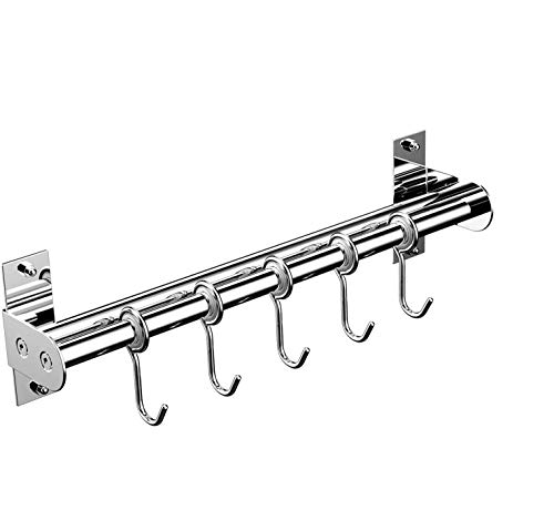 Colgador de Utensilios de Cocina,Colgador de Acero Inoxidable Organizador de Utensilios en Cocina Fácil Montado en Pared 30cm 5-Ganchos para Cocina,Barra,Baño (5 Gancho,30cm)