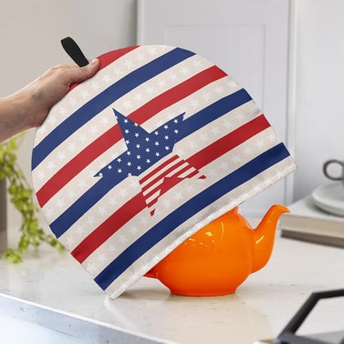 Image of The Stars and Stripes Tea Cozy for Teapot Insulated Machine Washable Tea Cup Warmer Cozy for Patriotic Decoration, Keep Warm