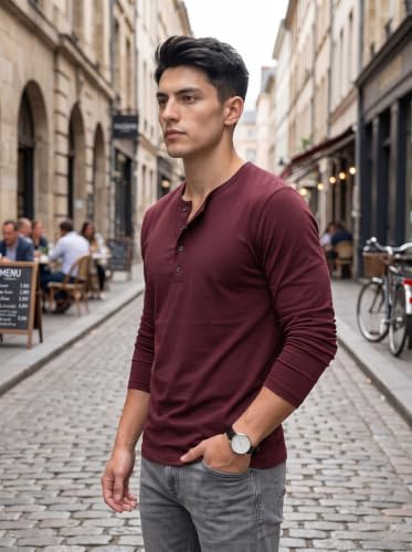 Image of BULLMER Men's Trendy Full Sleeve Henley Neck T-Shirt | Cotton Blend Solid Casual Tee | Stylish Menswear for Everyday | Sizes S to 2XL - Pack 1