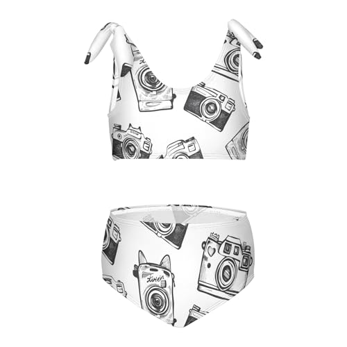 Girls' Bikini Set, Doodle Disposable Camera Kids Swimsuit 2 Pcs Beach Bathing Suit