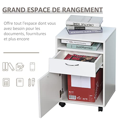 Caisson Bureau Blanc 40x35x60cm sur Roulettes HOMCOM