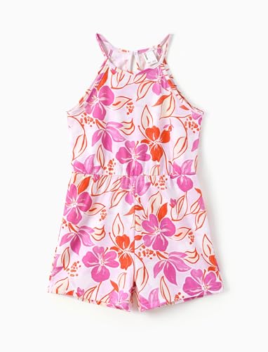PATPAT Rompers for Girl 2 Pack Sleeveless Floral Print Summer Tropical Jumpsuits Size 3-12 Years2