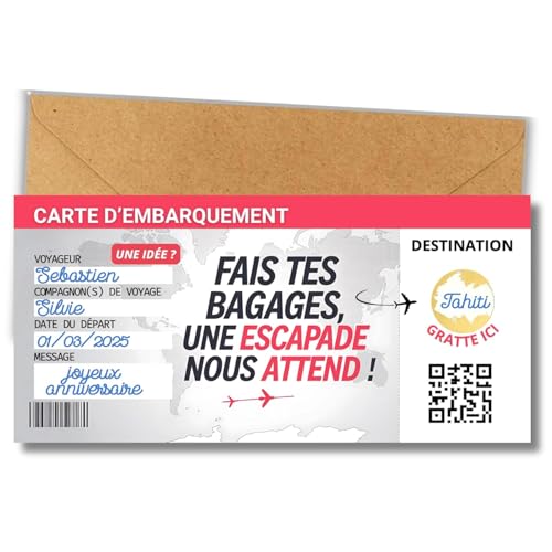 Lot de 2 cartes d’Embarquement Surprise à Gratter – Bon Voyage Cadeau Personnalisé – Annonce Voyage, Billet Avion Fictif, Escapade, Anniversaire,...