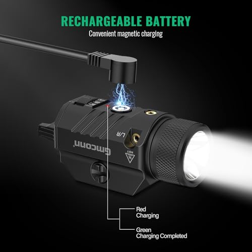 Image of Gmconn 1250 Lumen Tactical Flashlight Green Blue Red Laser Light Combo, Rechargeable Pistol Light with Strobe /Momentary Compatible with Picatinny