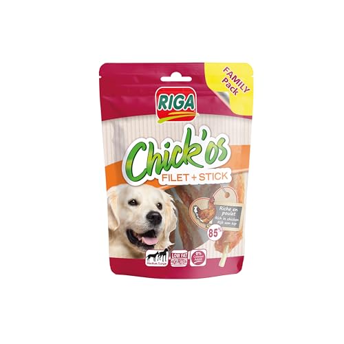 Riga - Chick'Os Filet + Stick - Friandise pour Chien Riche en Filet de Poulet et en Protéines - Sticks à Mâcher pour Entretenir la Dentition - Family Pack de 300g