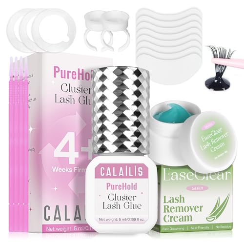 Image of CALAILIS Lash Cluster Glue & Lash Remover Kit, Extra Strong Hold Long Lasting 4+ Weeks Cluster Eyelash Glue, Low Irritation Gentle Aloe Eyelash Remover Cream for Professional Use