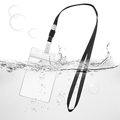 Vicloon Kartenhülle mit Lanyard, 10 Stück Wasserdichte Ausweishülle, Weiche, Transparenter PVC Ausweishülle mit Schlüsselband, Kartenhalter für/Geschäfts/Messe/Firmen/Schulen(Vertikalschnitt)
