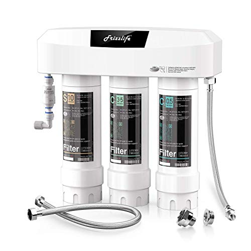 Frizzlife Under Sink Water Filter System SK99-NEW, Direct Connect, NSF/ANSI 53&42 Certified 0.5 Micron Carbon Block, Remove Lead, Chlorine, Chloramine, Fluoride, Odor & Bad Taste- Quick Chan