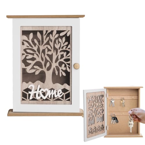 Cassetta portachiavi in legno, moderna cassetta delle chiavi, colore bianco, per ingresso, corridoio, ufficio (bianco 2)