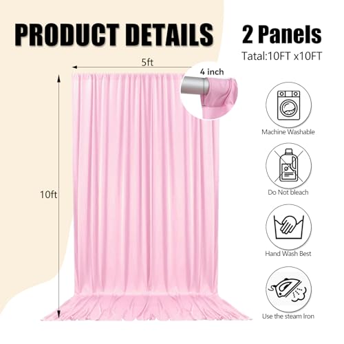 Image of 10ft x 10ft Light Pink Backdrop Curtains for Parties, Polyester Fabric Backdrop Drapes with Rod Pockets for Weddings, Birthday, Photography, Mother's Day, Graduation Party Background Curtain, 2 Panels