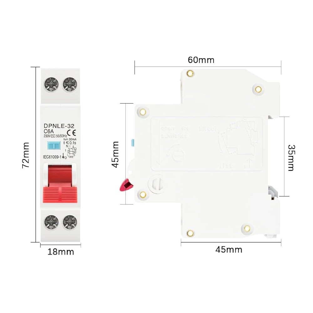 Interruttore Automatico Differenziale DPNLE-32, 1P+N 6KA, 230 V CA 50/60 Hz, Design Compatto Da 18 Mm, Protezione Da Sovracorrente E Perdite Componenti elettrici(10A)