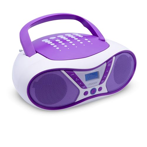 MOOOV Pop Purple, Lecteur CD Portable, Lecture CD-R/CD-RW/CD-MP3, Radio FM, Port USB, Son Stéréo 6W, Poignée Ergonomique, Fonctionne sur Secteur ou Piles -...
