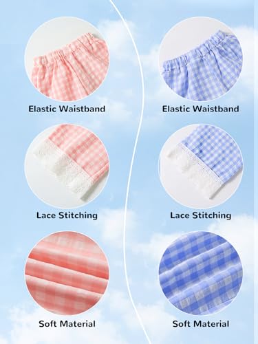 Image of Miipat Toddler Girls Wide Leg Pants Elastic Waist 2 Pack Gingham Pants Girls Loose Checkered Plaid Lace Bottoms