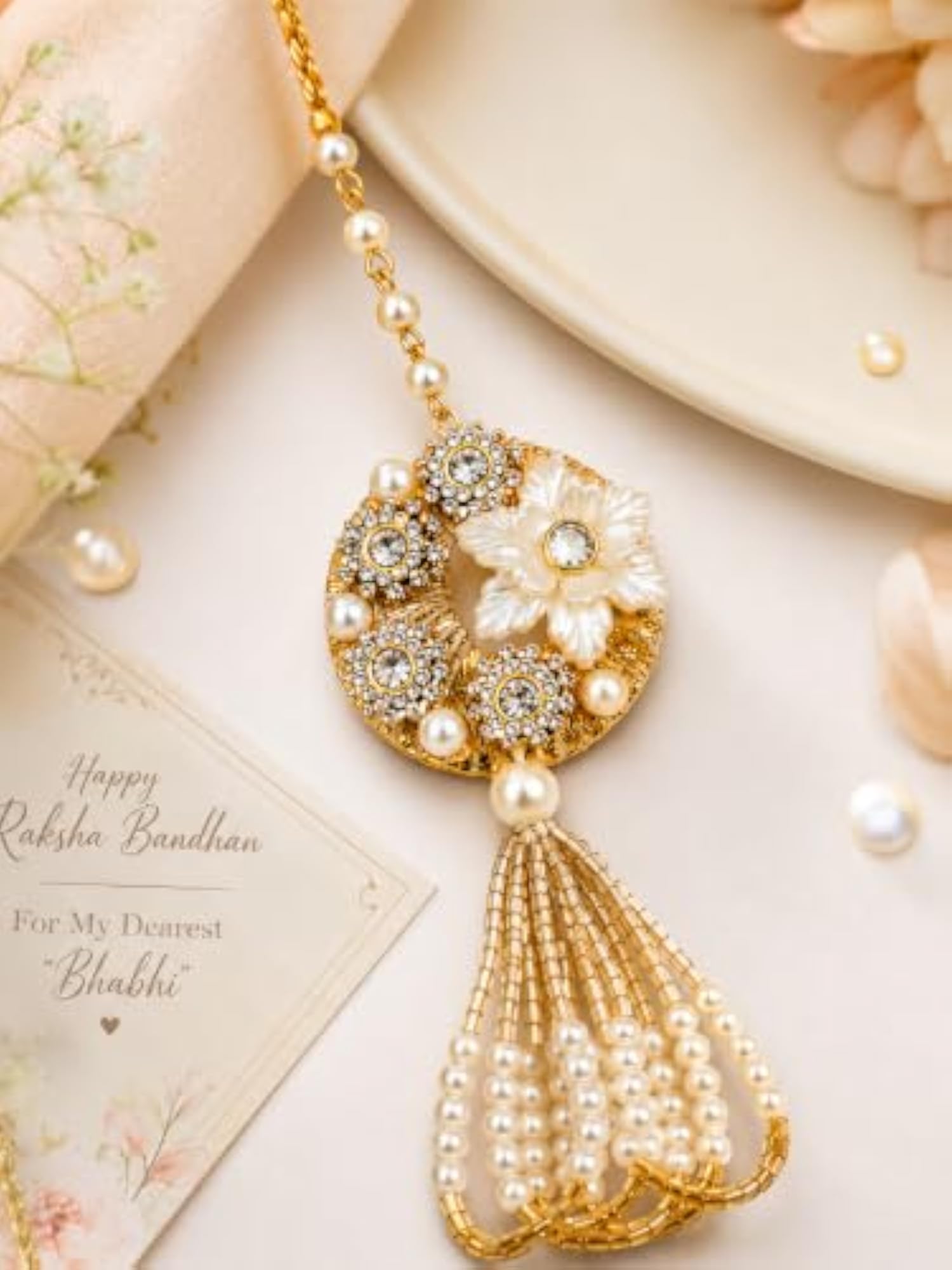 Designer Pearl & Kundan Bhai Bhabhi Rakhi Set