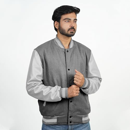 Image of Men's Fashion Varsity Jacket Causal Slim Fit Wool Letterman Baseball Bomber Jackets