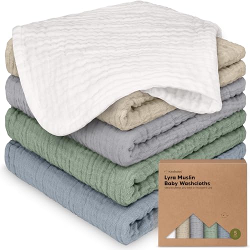 Image of 5-Pack Muslin Baby Washcloths for Newborn - 12x12 Soft Absorbent Organic Cotton Muslin Wash Cloths for Babies Girl, Boy, Infant, Toddlers, Kids Face Towel, Bath Essentials, Baby Burp Rags (Slate)