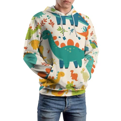 Pullover dinosaure bicolore vert et bleu avec capuche et manches longues