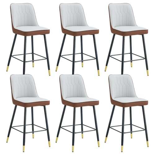 Image of 27'' Counter Height Bar Stools Set of 6 - Kitchen Island Stools with Back,Leather Barstools with Sturdy Metal Legs,Modern Counter Height Stools Ideal for Kitchen Island Pub Cafe