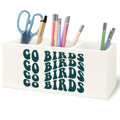 Image of Football Fan Gifts Wooden Pen Pencil Holder for Office Desk Accessories, Gifts for Football Lovers Players, Go Birds Makeup Brush Toothbrush Holder Organizer