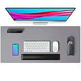 Leather Desk Pad Protector,Mouse Pad,Office Mat, Non-Slip PU Blotter,Laptop Pad,Waterproof Writing for Office and Home (31.5' x 15.7', Light Grey)