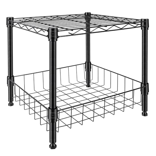 Image of 2-Wire Shelving Unit, Multi-Tier Stackable Metal Storage Shelves, Versatile Utility Shelves & Wire Rack for Garage Shelving, Pantry Shelves, Office, Living Room, Garage,Black