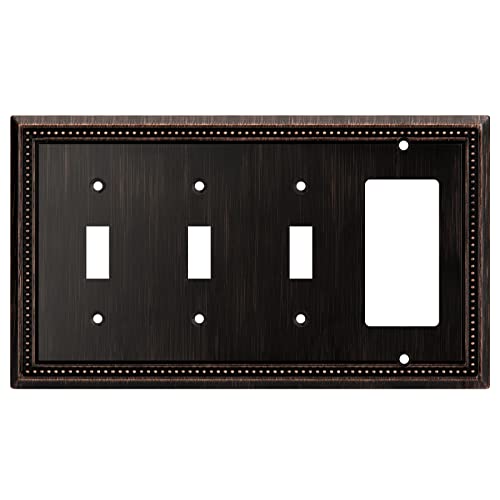 Image of Henne Bery Sunken Pearls Heavy Duty Decorative Wall Plate Switch Plate Outlet Cover (Triple Toggle /Single Decorator, Aged Bronze)
