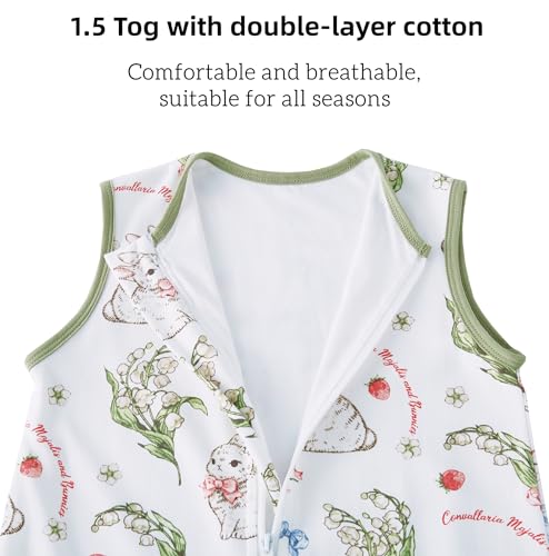 Chilsuessy Baby Schlafsack Mit Beinen 1.5 Tog - 100% Baumwolle Ganzjahres Babyschlafsack Mit Füßen, Erdbeer Kaninchen, 80cm/Baby Höhe 85-95cm