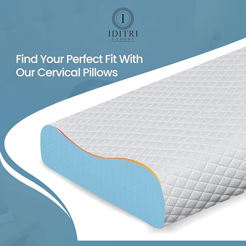 Image of Cervical Support Pillow Set of 2, Memory Foam Contour Bed Cushion for Sleeping, Neck and Shoulder Relief for Side Back Sleepers, Breathable Cover, Sky, 48 x 30 cm, 6 to 9 cm Loft
