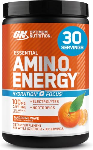 Image of Optimum Nutrition Amino Energy Powder Plus Hydration, with BCAA, Electrolytes, and Caffeine, Tangerine Wave, 30 Servings (Packaging May Vary) (Pack of 6)