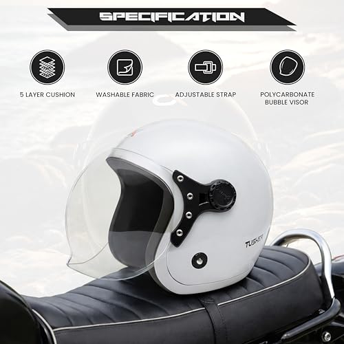 Image of Cortex Tusker Half Face Helmet Glossy Finish with Scratch Resistant Curved Polycarbonate Visor, Hard ABS Shell Helmet for Men and Women | Clear Visor, Lightweight