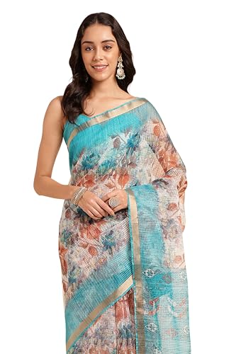 Image of MIRCHI FASHION Lightweight Kota Doria Cotton Saree | Floral Printed Summer Saree for Women | Breathable Ethnic Daily Wear Saree with Blouse Piece