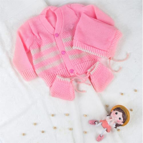 Image of Baby Woolen Sweater for Boys & Girls | Soft Knitted Winter Cardigan | Warm Full Sleeve Winter Wear for Newborn, Infant & Toddler Combo Pink & Yellow (0 to 3 Months) Pack of 2
