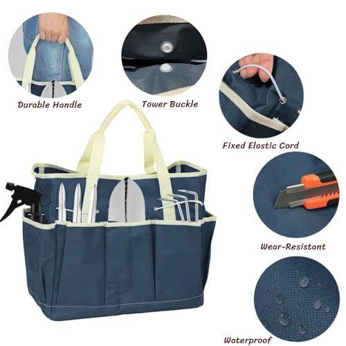 BLIRITEL Garden Tool Organizer,Waterproof Garden Tool Tote Bag with 8 Side Pockets,Outdoor Gardening Tool Storage Bag and Home Organizer for Gardener,Pottery,Electrician and Repairman