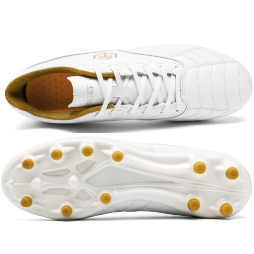 DimaiGlobal Men's Soccer Cleats Firm Ground Soccer Shoes Women's Turf Football Shoes Rugby Boots Outdoor Breathable Athletic Professional Unisex White