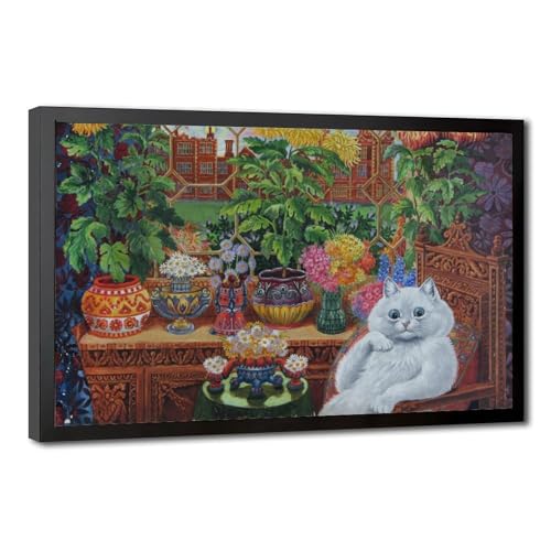 Toile Chat Botaniste Louis Wain - Décoration Murale Suspendue pour Bureau 20x30 cm