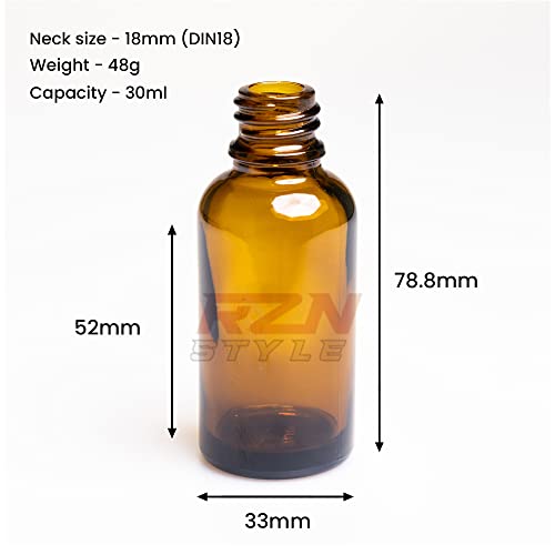image for RZN 5 Pack 30ml Empty Glass Bottle with Lid | Amber Colour Reusable Gl