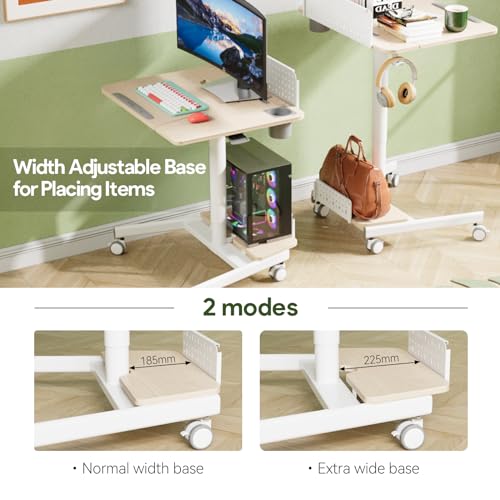 Image of JOY worker Mobile Standing Desk with 60 Tiltable Desktop, 28 inch Height Adjustable Rolling Desk, DIY Pegboard & Storage Base, Portable Laptop Desk with 4 Lockable Wheels for Home Office, Oak
