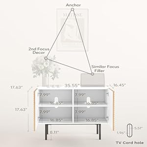 Roomfitters mid century buffet cabinet boho free standing accent cabinet with doors poplar wood print carved and geometric design media console for living room  urban country home decor