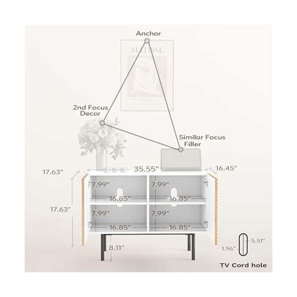 Roomfitters mid century buffet cabinet boho free standing accent cabinet with doors poplar wood print carved and geometric design media console for living room  urban country home decor