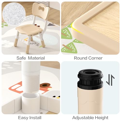 Kids-Table-and-Chairs-Height-Adjustable-Toddler-Table-and-Chairs-315L-x-236W-Graffiti-Table-with-4-Chairs-for-Reading-Drawing-Eating-for-Ages-3-8-Burlywood Kids Table and Chairs Height Adjustable Toddler Table and Chairs 315L x 236W Graffiti Table with 4 Chairs for Reading Drawing Eating for Ages 3 8 Burlywood