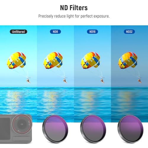 Image of NEEWER Snap On ND Filter Set Compatible with DJI Osmo Action 3 /4 /5 Pro, 4 Pack ND8+ND16+ND32+CPL Neutral Density Polarizing Action Camera Accessories, Multicoated HD Optical Glass, FL-A76